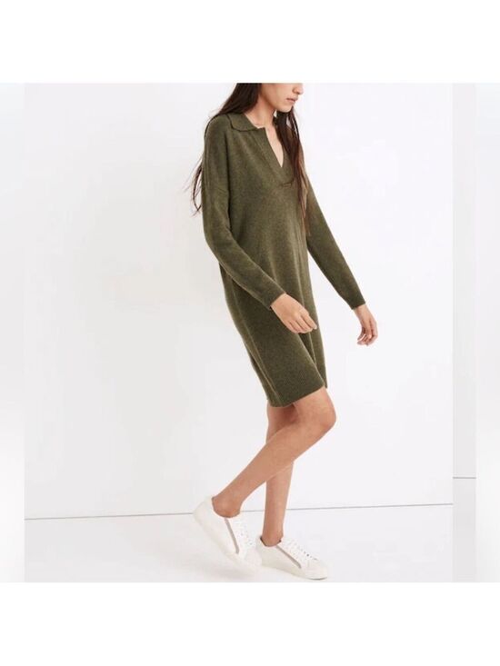 Madewell Dresses & Skirts - Like New Madewell Polo Sweater Dress Wool Blend Green oversized small